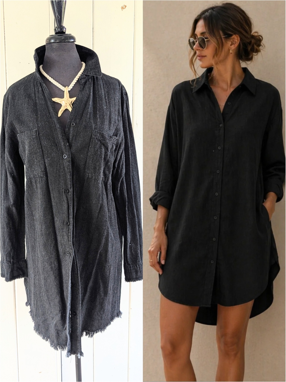 Zilcremo Button-Front Shirt Dress sz M